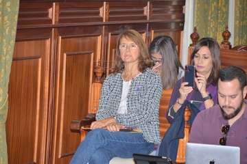  La profesora Celia Jiménez pone voz en el Pleno al manifiesto institucional contra la violencia machista (Foto TA)